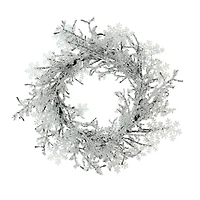 22" Clear Ice & Snowflakes Black Twigs Wreath