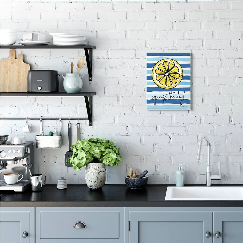 Stupell Industries Squeeze The Day Expression Lemon Nautical Stripes Wall Plaque