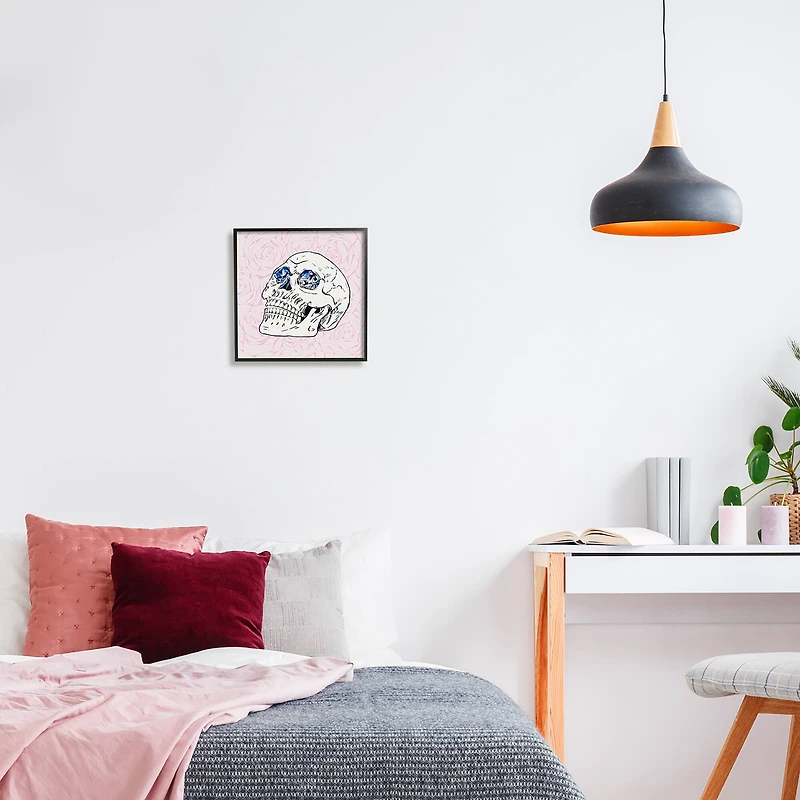 Stupell Industries Pink Roses Crystal Eyes Skull Framed Giclee Art