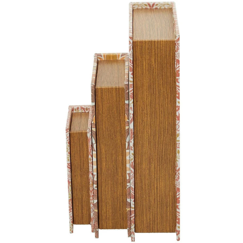 Orange Floral Faux Leather Faux Book Box Set