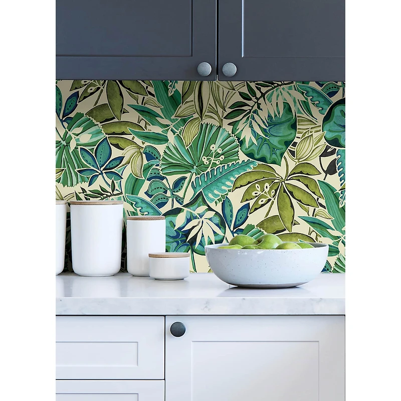 Caroline et Bettina Turquoise Feuilles Peel & Stick Wallpaper
