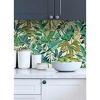 Caroline et Bettina Turquoise Feuilles Peel & Stick Wallpaper