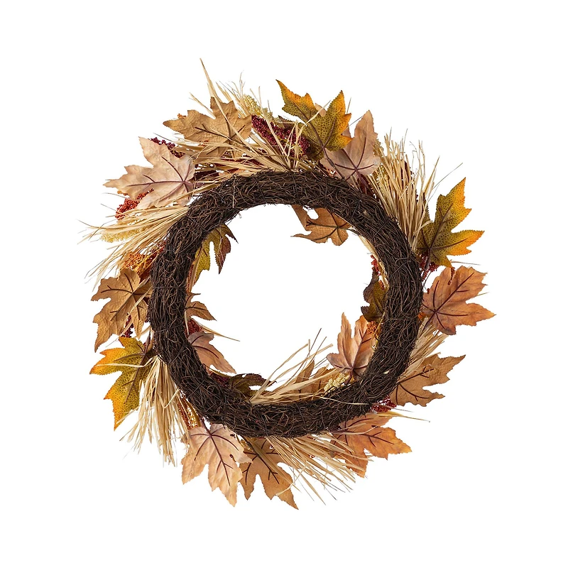 Glitzhome® 24" Fall Sorghum Wreath Includes a Black Metal Wreath Hanger