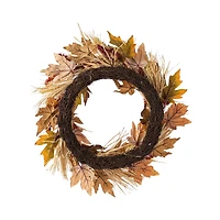 Glitzhome® 24" Fall Sorghum Wreath Includes a Black Metal Wreath Hanger