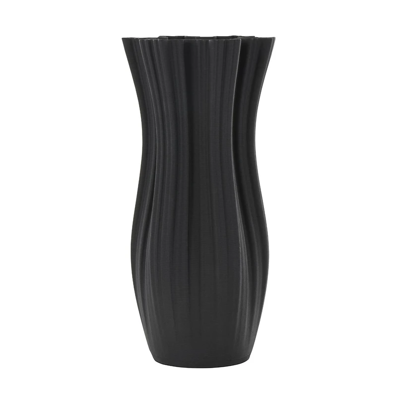 Black Contemporary Abstract Ribbed Ceramic Tulip Vase