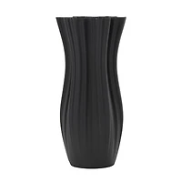 Black Contemporary Abstract Ribbed Ceramic Tulip Vase