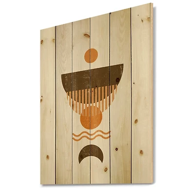 Designart - Abstract Minimal Orange Sun and Brown Moon