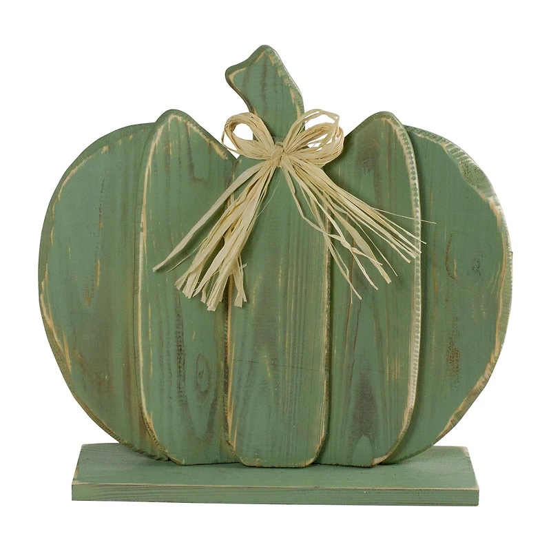 14" Green Slatted Halloween Tabletop Pumpkin with Bow