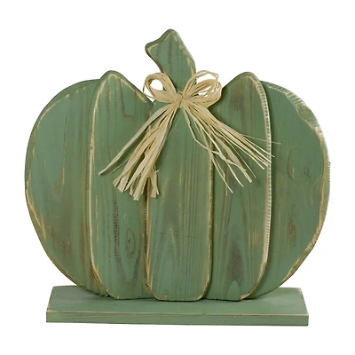 14" Green Slatted Halloween Tabletop Pumpkin with Bow