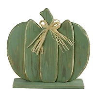 14" Green Slatted Halloween Tabletop Pumpkin with Bow