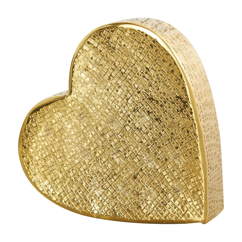 9" Gold Aluminum Slanted Heart Sculpture with Textured Exterior