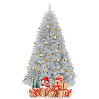 Costway 6ft. Unlit Artificial Silver Tinsel Hinged Christmas Tree with Metal Stand