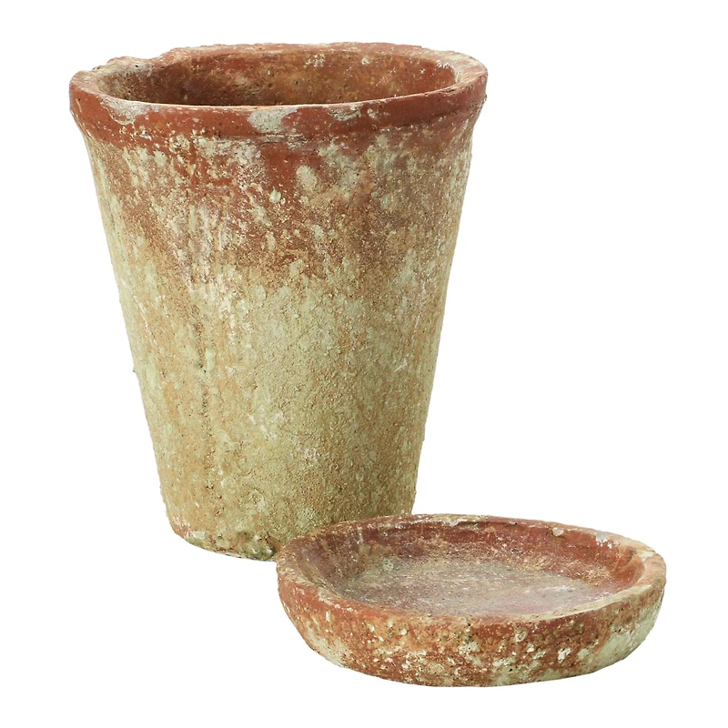 Hello Honey® 7" Distressed Terra Cotta Cement Planter with Saucer Set
