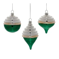 Green Two-Tone Tiered Glass Ornaments Set