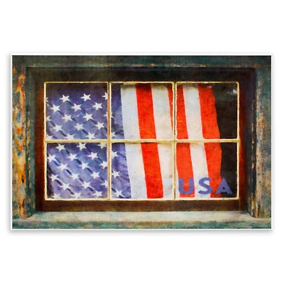 Stupell Industries Patriotic American Flag Rustic Window Festive Home Wall Plaque Art