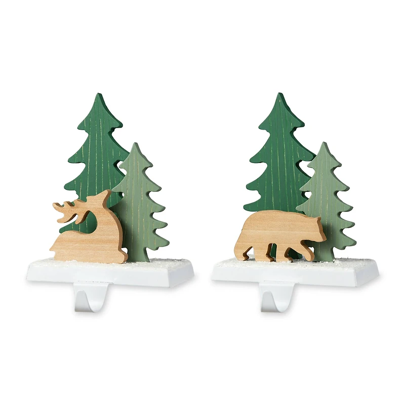 Glitzhome® 6.5" Christmas Reindeer & Bear Stocking Holder Set