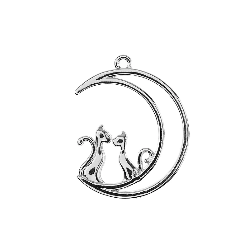 John Bead Silver Moon with Cats Pendants, 4ct.