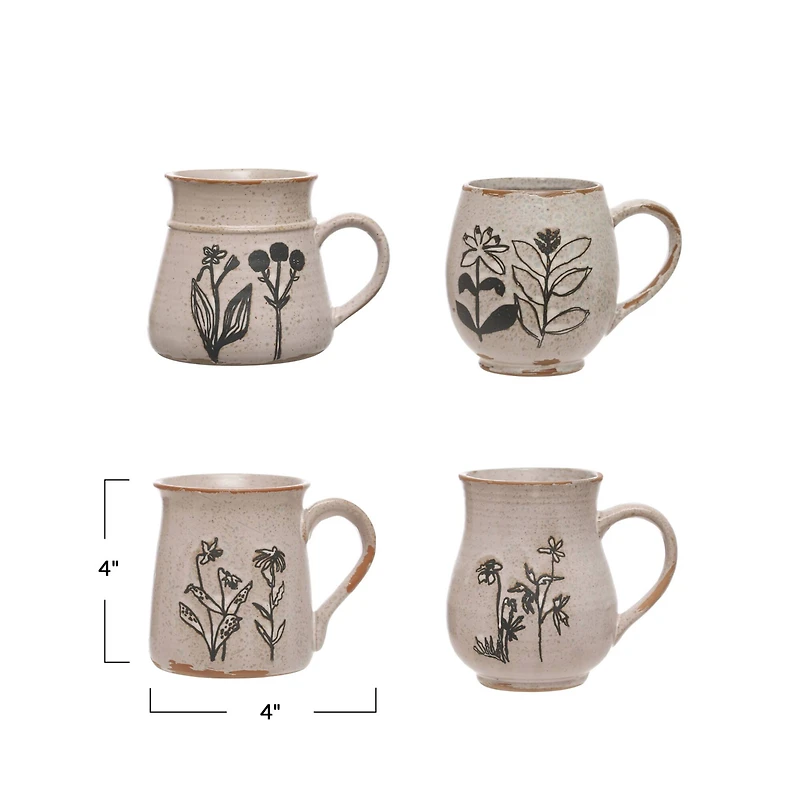 Hello Honey® Cream Floral Reactive Glaze Stoneware Mug Set