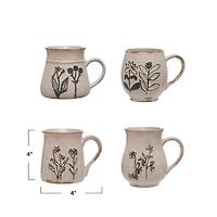 Hello Honey® Cream Floral Reactive Glaze Stoneware Mug Set