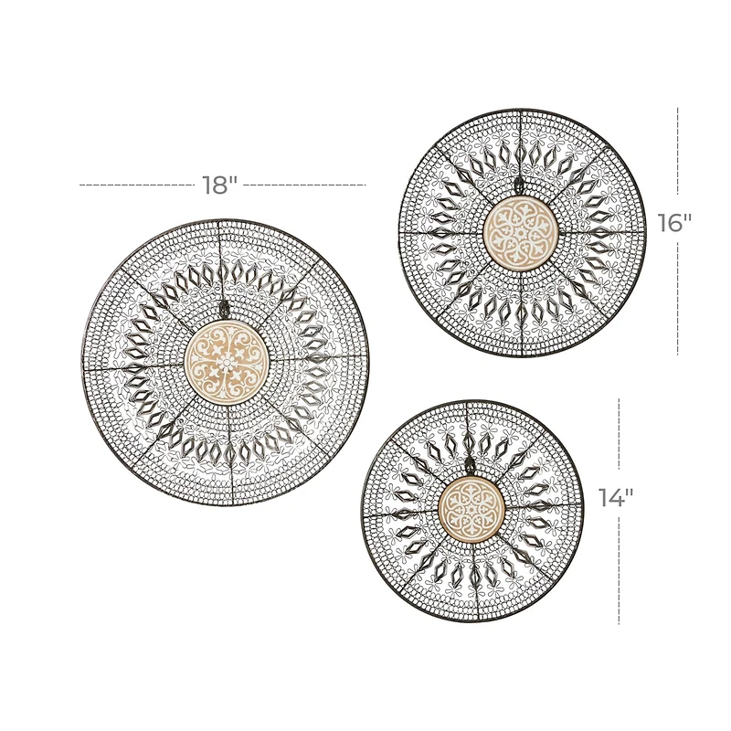 Black & Gold Eclectic Wall Décor Set 14", 16" & 18"