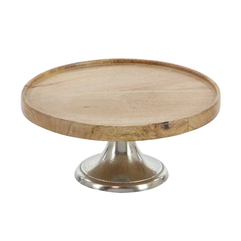 Brown Mango Wood & Metal Cake Stand Set