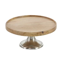 Brown Mango Wood & Metal Cake Stand Set