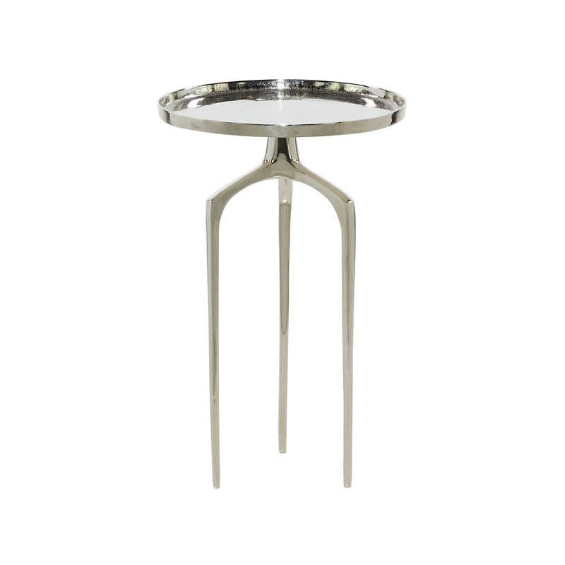 25" Contemporary Round Silver Aluminum Raised Edge Accent Table