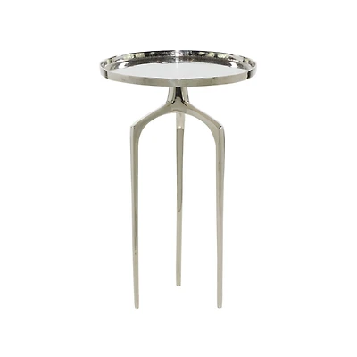 25" Contemporary Round Silver Aluminum Raised Edge Accent Table