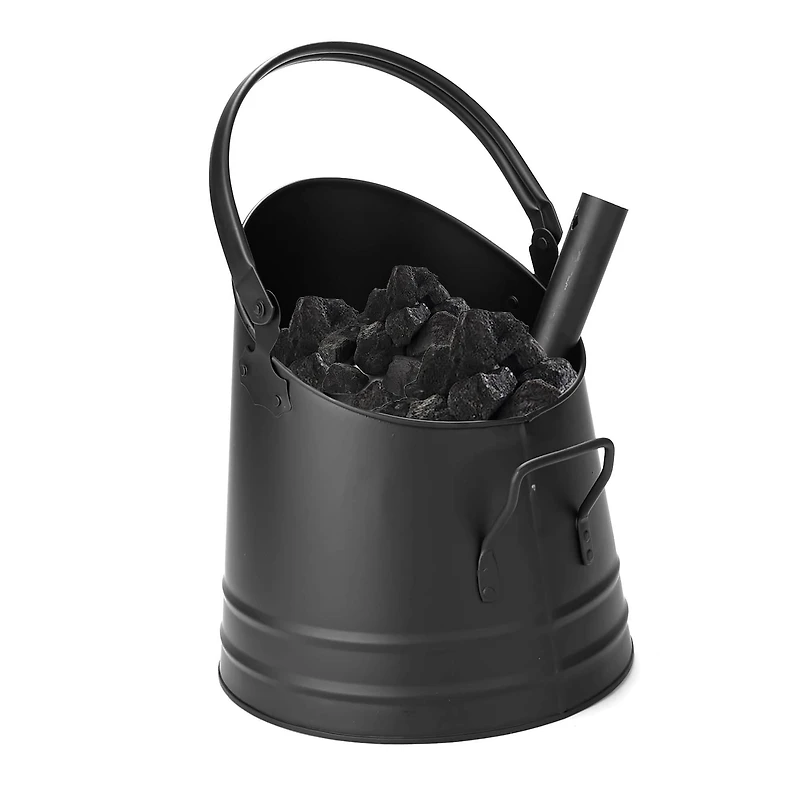 Mind Reader Small Black Fireplace Bucket With Shovel
