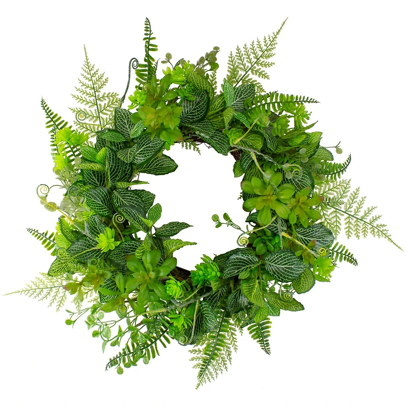 24" Maidenhair Fern & Assorted Foliage Spring Wreath
