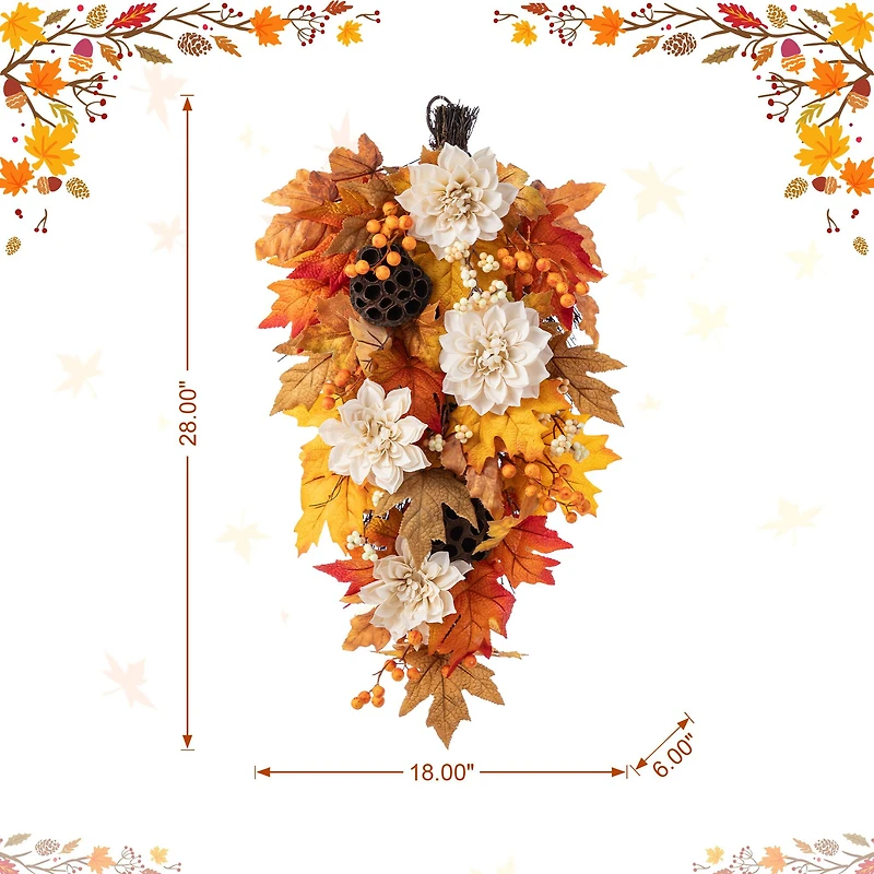 Glitzhome® 28" Fall Dahlia, Lotus Pod and Berry Swag