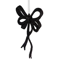 Set of 4 Black Glitter Bowtie Christmas Ornaments 6"