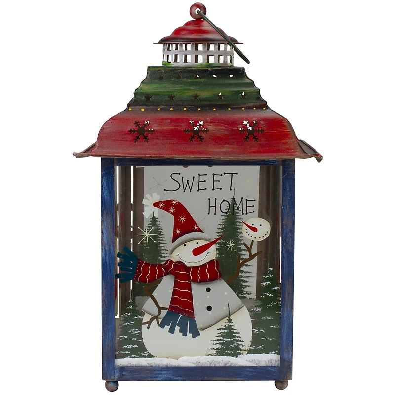 15" Red, Green & Blue Snowman Christmas Lantern