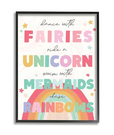 Stupell Industries Fairies Unicorns Mermaids and Rainbows Whimsical Design Framed Wall Art