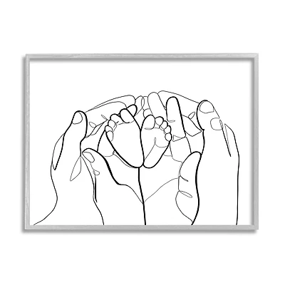 Stupell Industries Family Hands Holding Baby Feet Minimal Modern Linework in Frame Wall Art