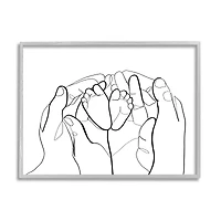 Stupell Industries Family Hands Holding Baby Feet Minimal Modern Linework in Frame Wall Art