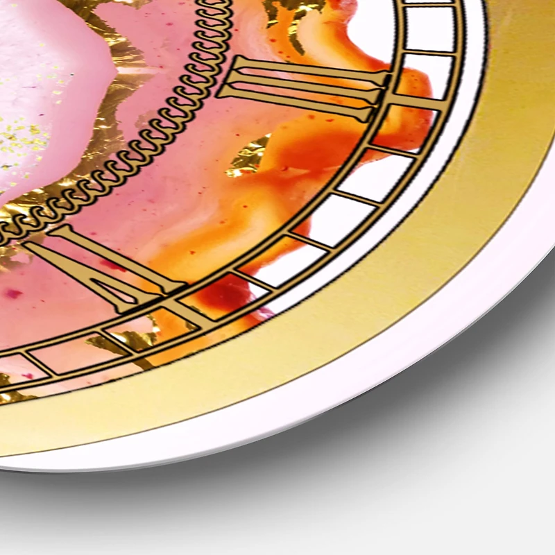 Designart 'Pink And Gold Chalcedony Agate Modern Wall Clock