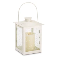 8" Large White Square Candle Lantern with Leaves