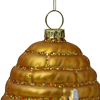 3.5" Gold Holiday Collections Glass Beehive Christmas Ornament