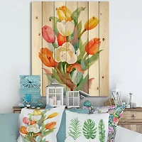Designart - Blooming White and Orange Tulips Flower