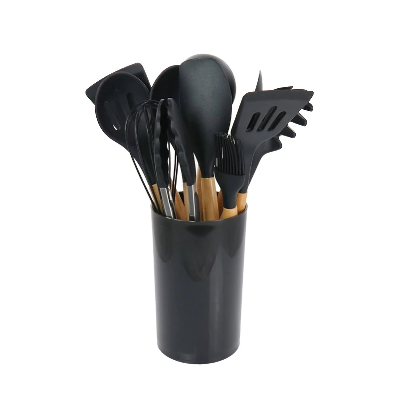 MegaChef Black Silicone & Wood Cooking Utensils Set, 12ct.