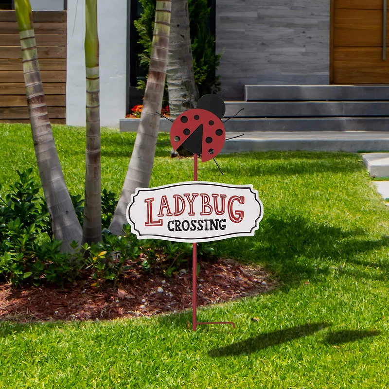 23" Ladybug Crossing Metal Garden Stake