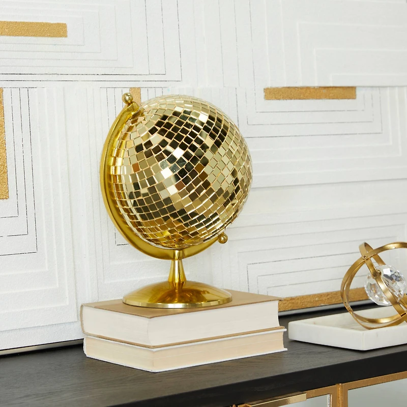 The Novogratz Gold Stainless Steel Glam Globe, 9" x 8" x 12"