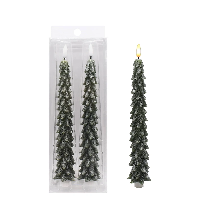 9" Frosted Tree LED Wax Taper Candles