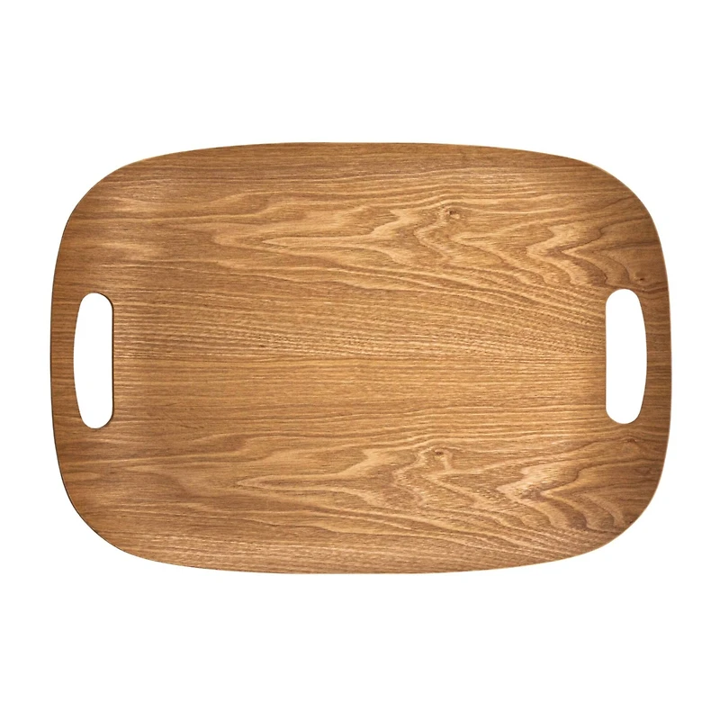 Hello Honey® 17.25" Natural Oval Oak Wood Serving Tray with Handles