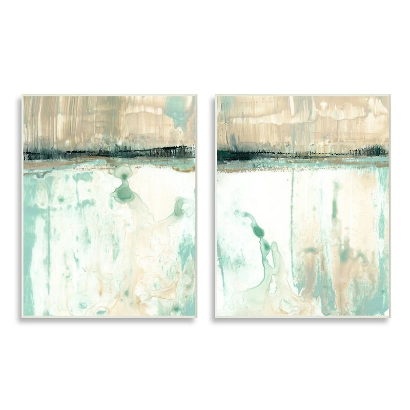Stupell Industries Abstract Lake Landscape Organic Blue & Green Design Plaque Set