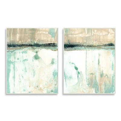 Stupell Industries Abstract Lake Landscape Organic Blue & Green Design Plaque Set