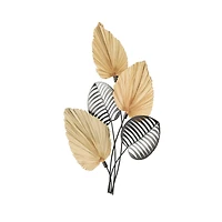 25" x 3" x 36" Brown Metal Leaf Layered Wall Decor with Palm Leave Accents