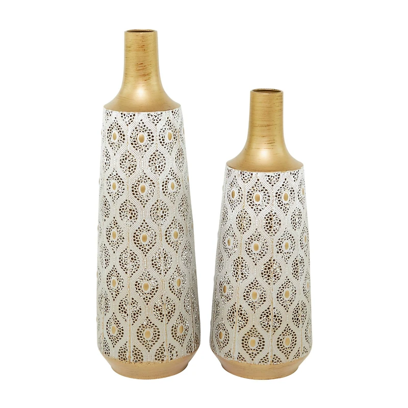 White Metal Vase with Diamond Pattern Set