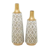 White Metal Vase with Diamond Pattern Set